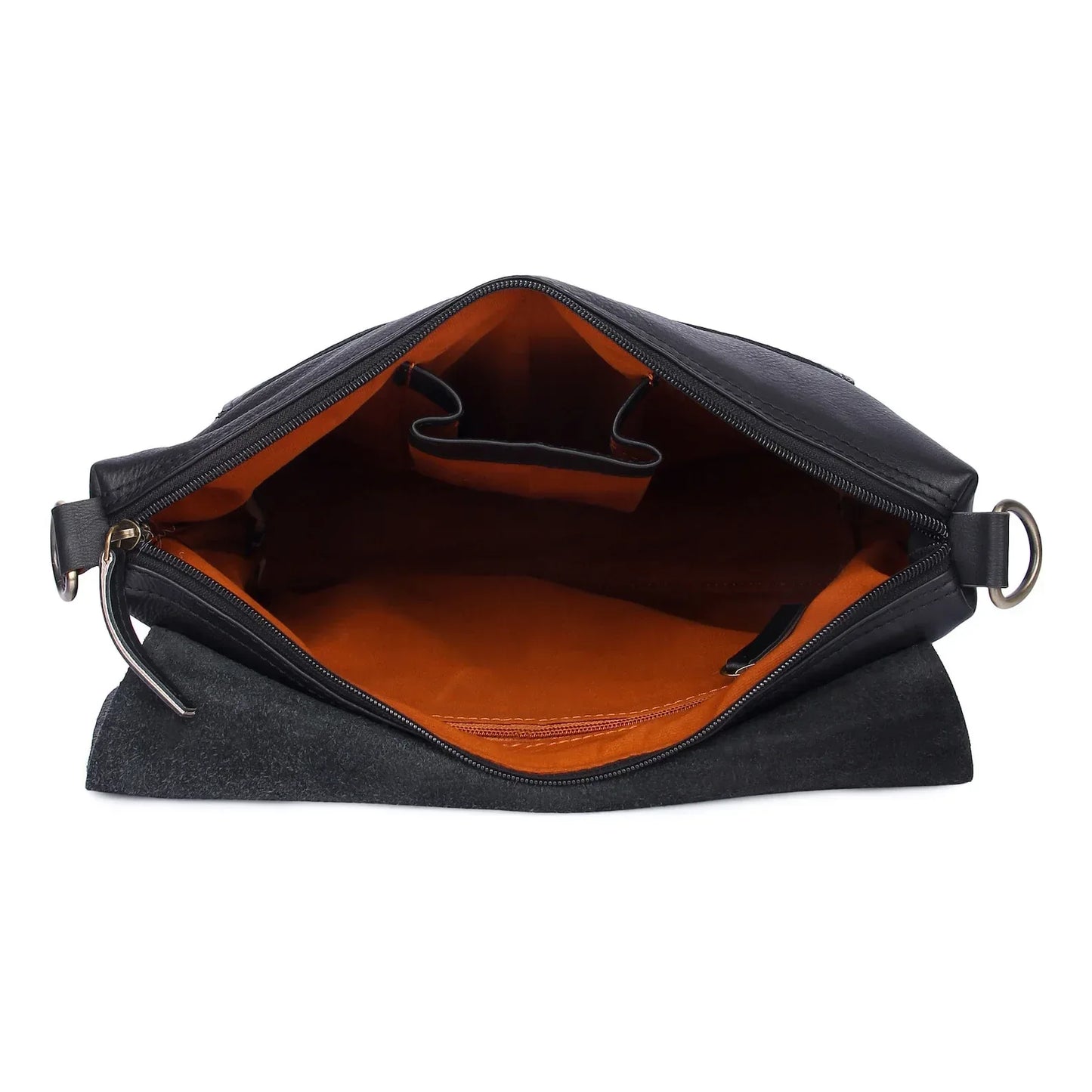 Black leather messenger bag for women | crossbody work bag