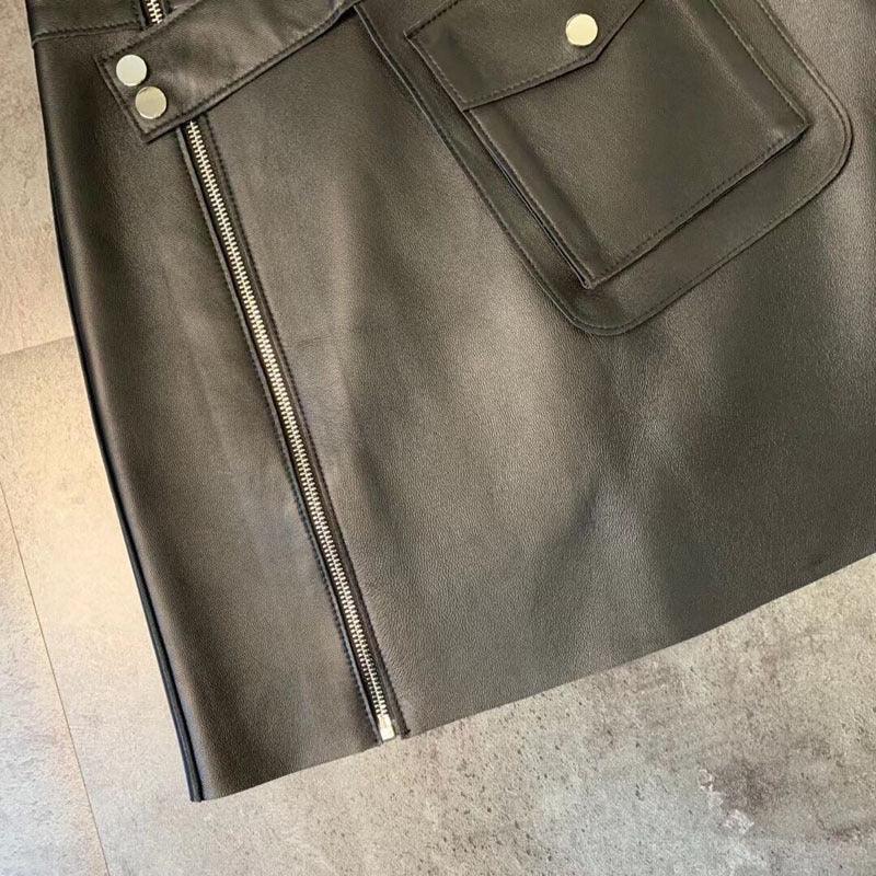 Women’s High Waisted Sheepskin Leather Mini Skirt
