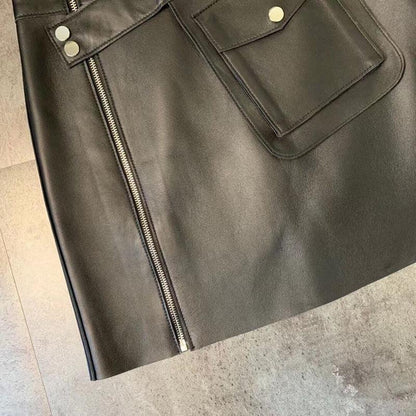 Women’s High Waisted Sheepskin Leather Mini Skirt