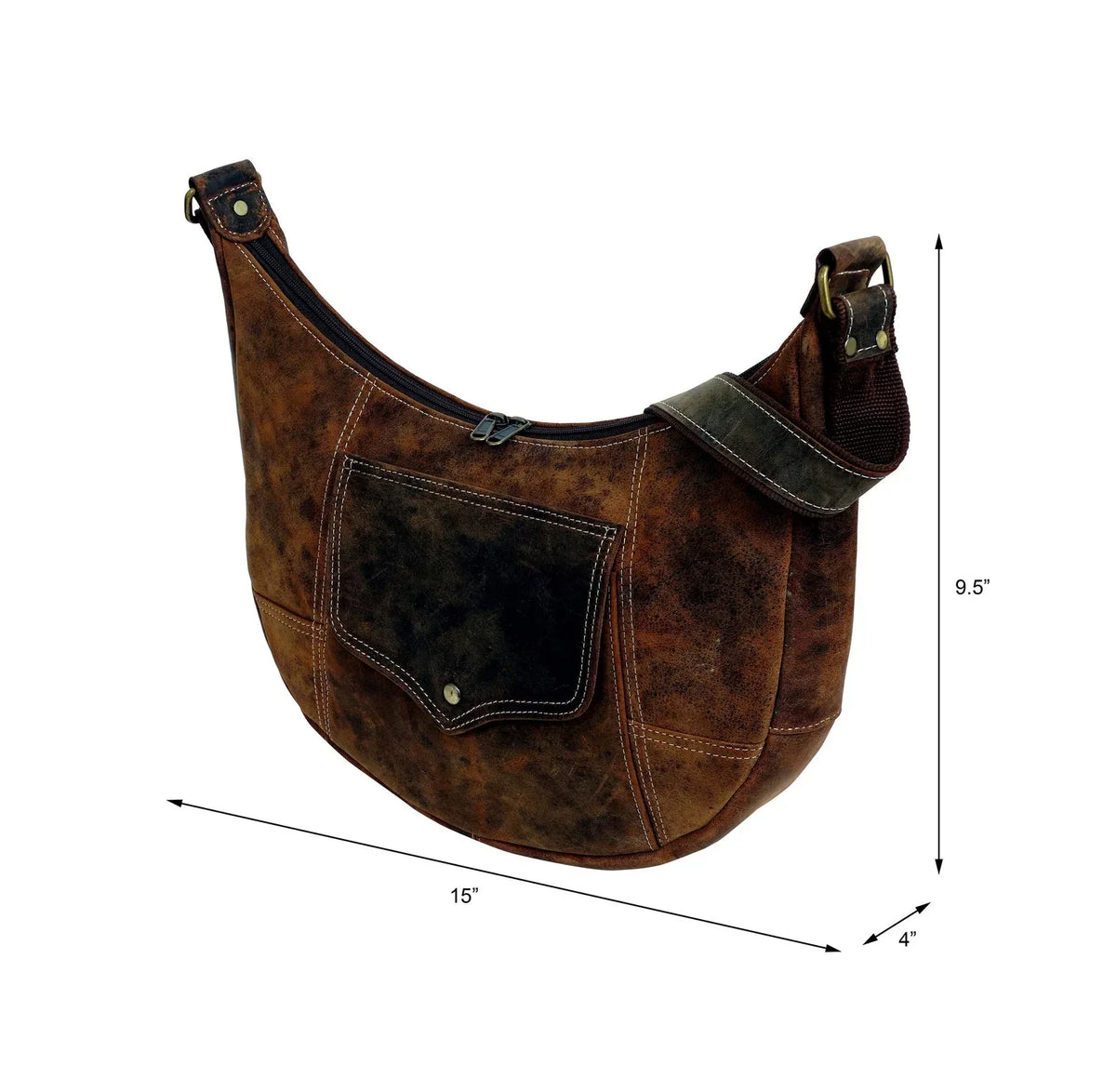 Genuine Leather Moon Bag with Adjustable Shoulder Strap