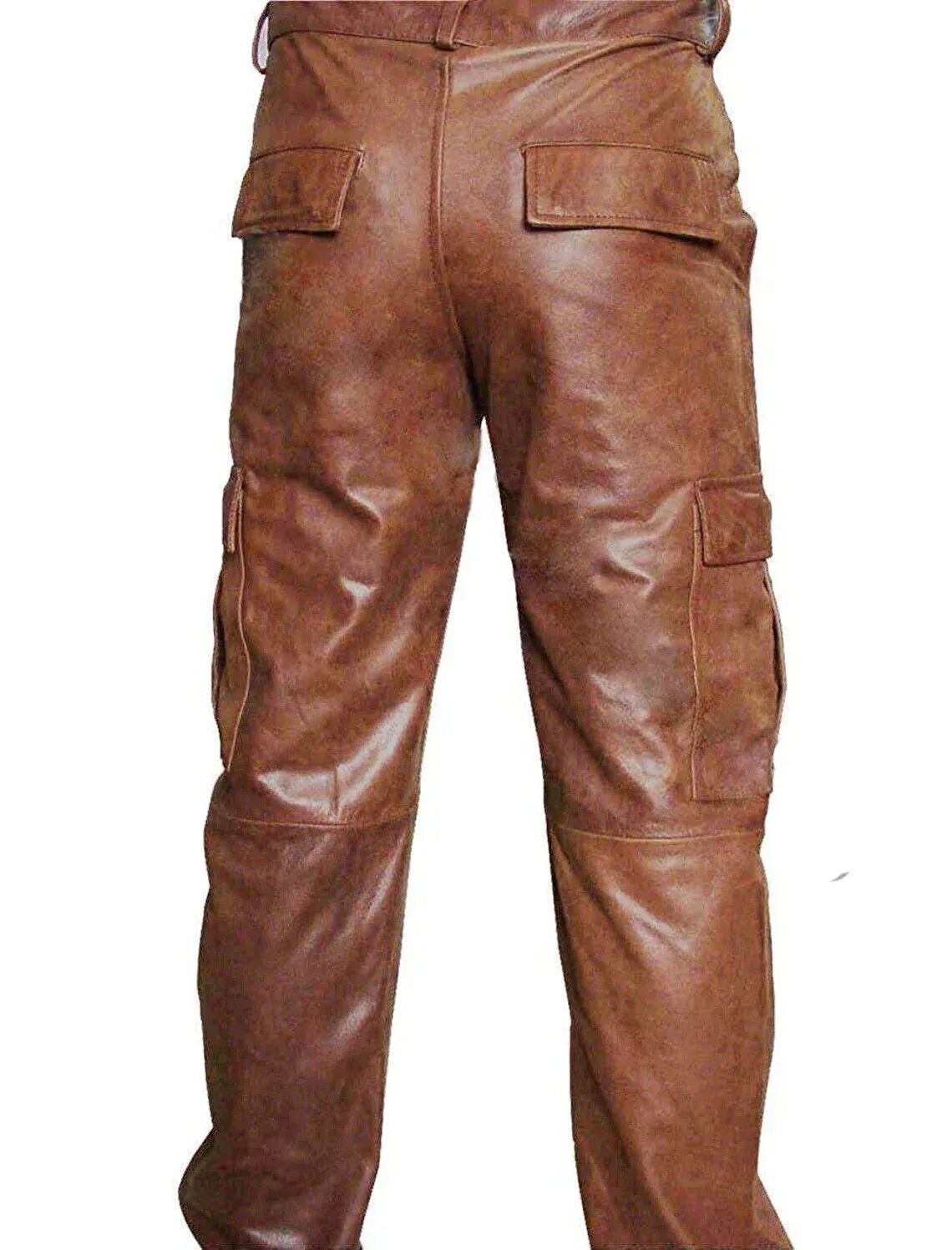 genuine leather pants mens vintage distressed cargo fit brown
