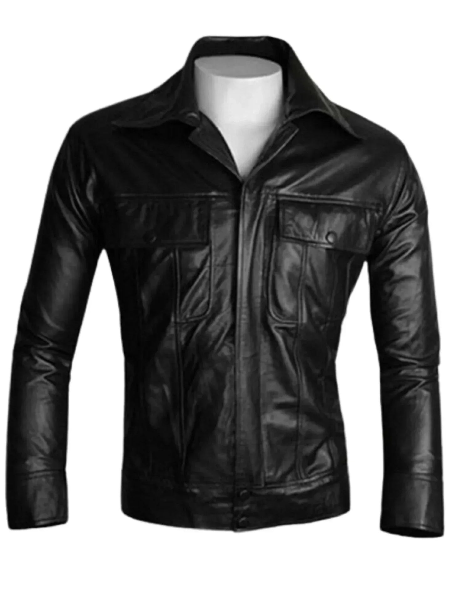 mens black genuine leather jacket slim fit