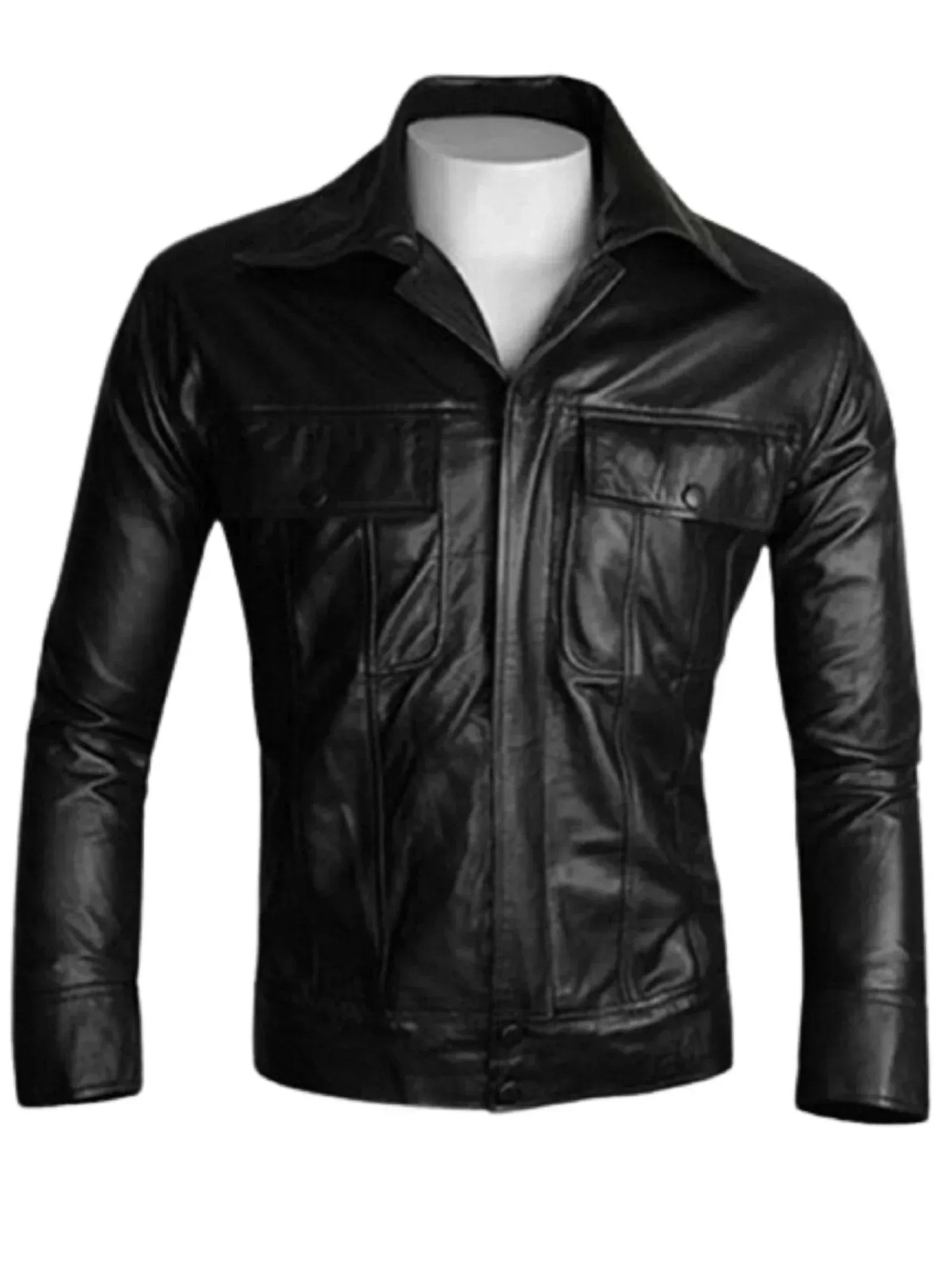 mens black genuine leather jacket slim fit
