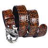 Women's Embossed Leather Belt with Tiger Buckle