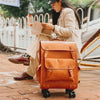 Vintage Leather Trolley Suitcase with Spinner Wheels