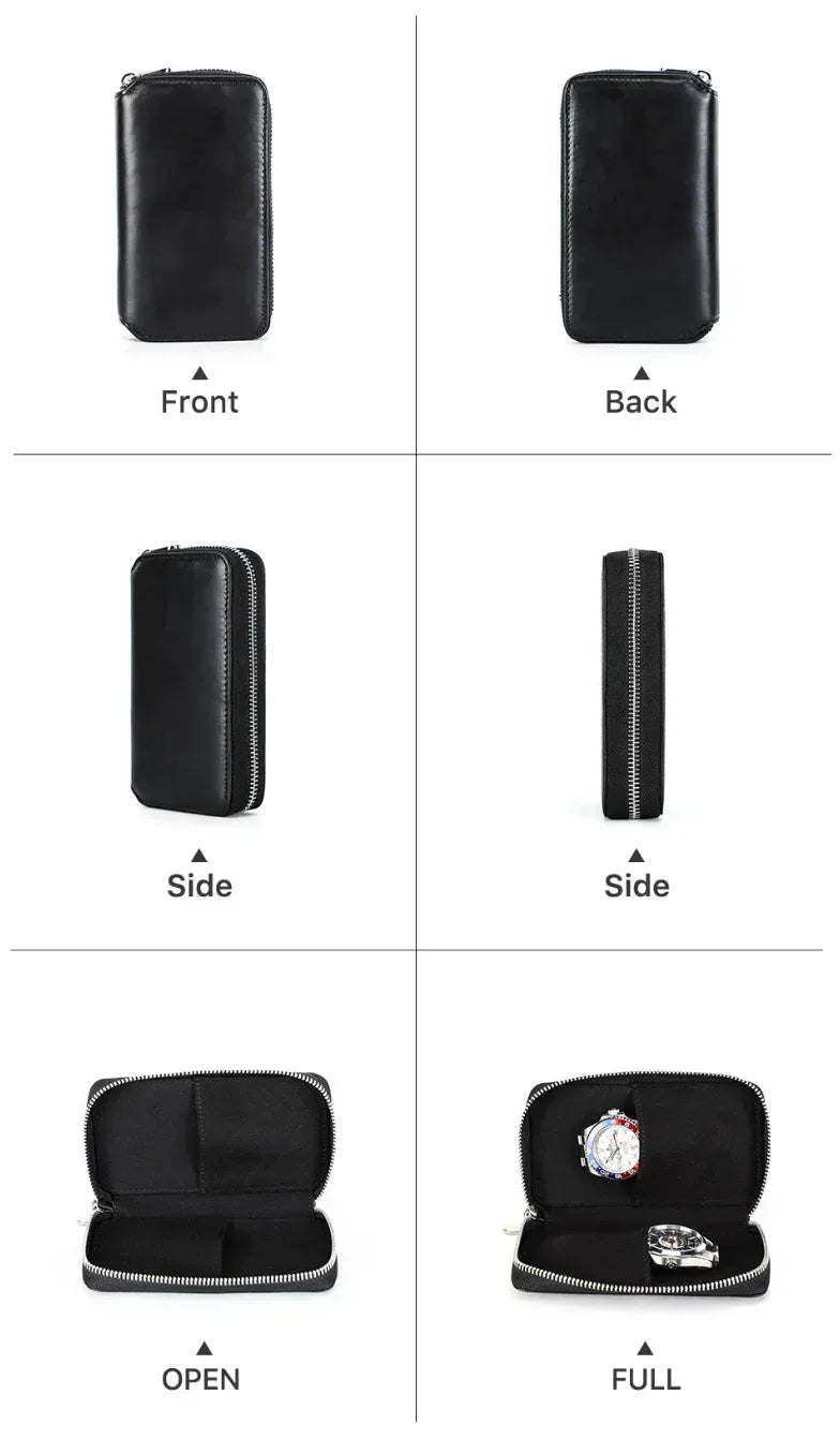 Luxury Travel Watch Storage Leather Pouch with Zipper