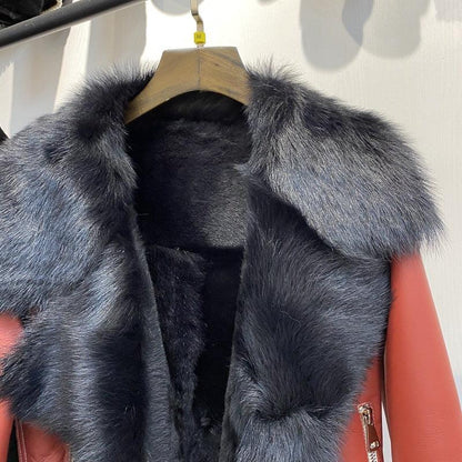 Women's Shearling Bomber Jacket in Rust Brown Leather