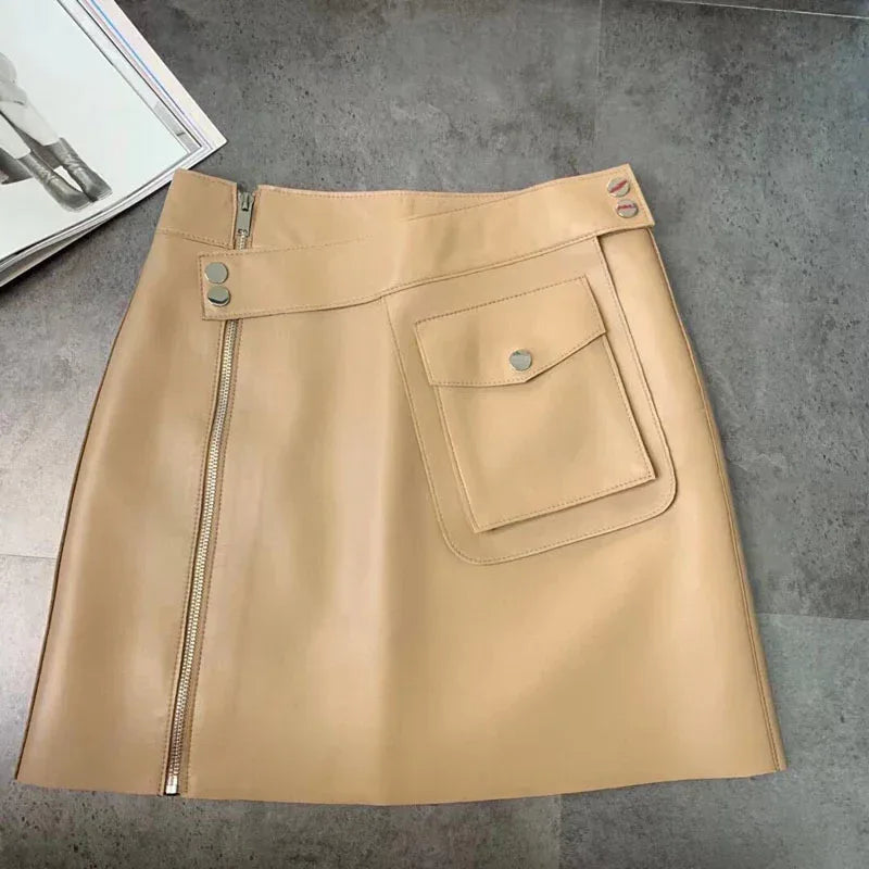 Women’s High Waisted Sheepskin Leather Mini Skirt 2 S