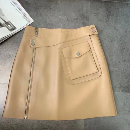 Women’s High Waisted Sheepskin Leather Mini Skirt 2 S