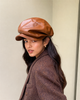Leather womens beanie with short brim crown