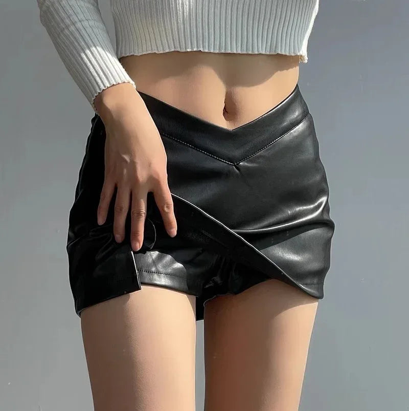 Above Knee Causal PU Leather Short Skirts Black Mini