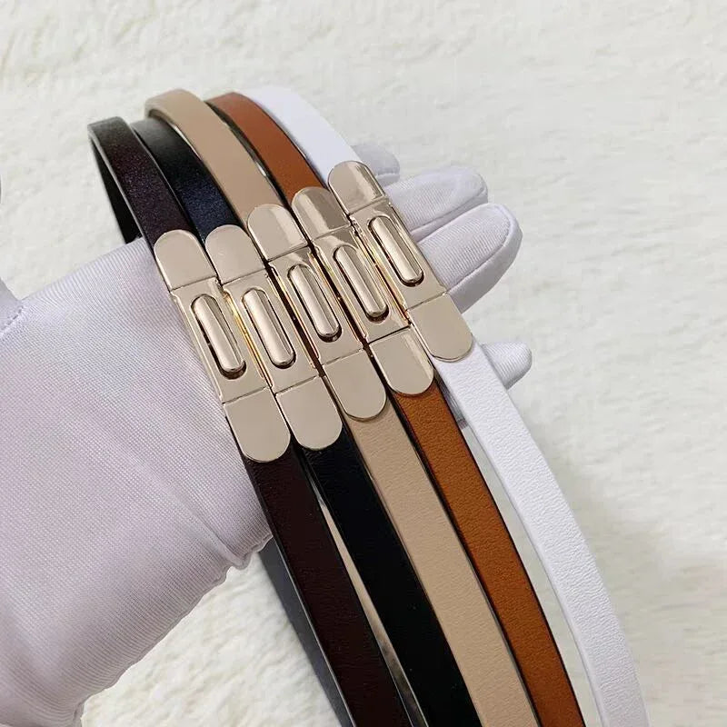 Women’s Skinny Leather Waist Belt with Gold Clasp