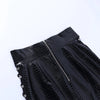 Women's black leather mini skirt with adjustable lacing