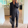 Letter print satin wide leg lounge set