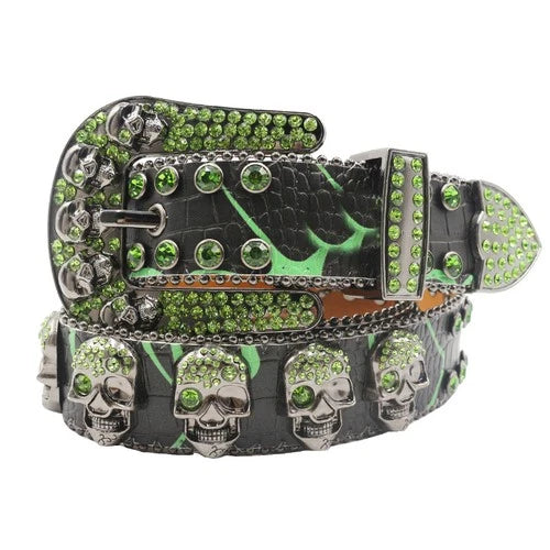 Punk leather belts with skull rhinestones 2 105 cms