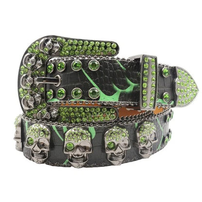 Punk leather belts with skull rhinestones 2 105 cms