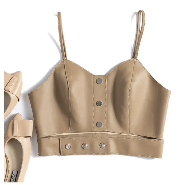 Women’s Genuine Leather Cropped Camisole Top 3