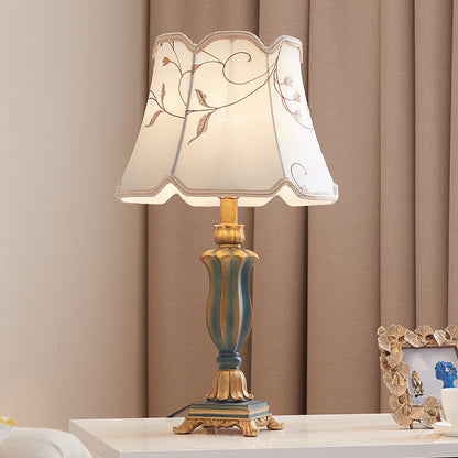 European retro resin fabric bedside table lamp Green lamp body Dimmer