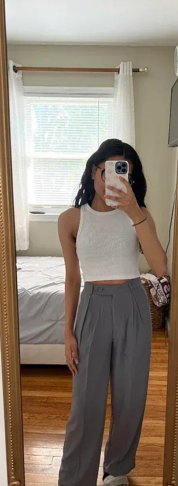 Flowy Dress Pants for Women with High Waist Pleats and Wide Legs