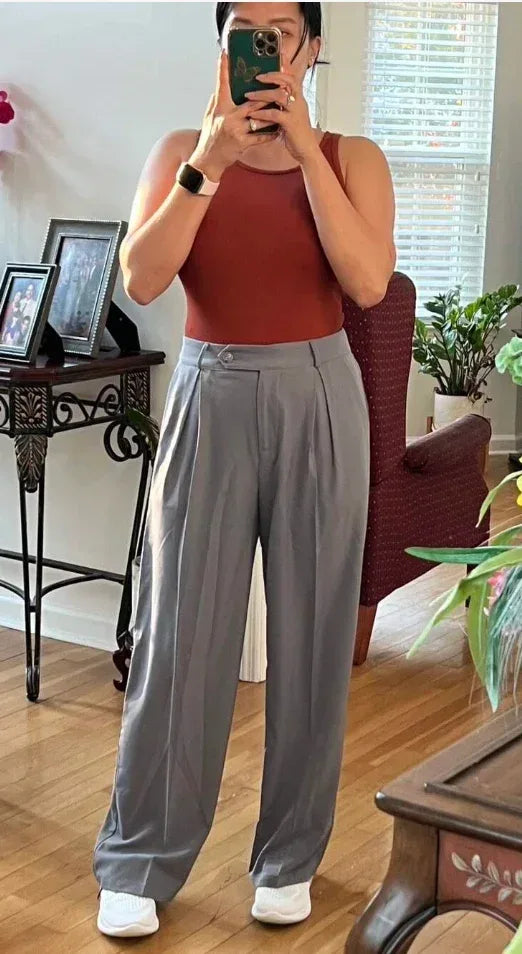 Flowy Dress Pants for Women with High Waist Pleats and Wide Legs