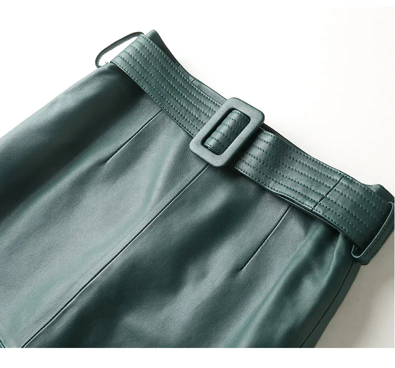 High-waisted pencil skirt in genuine leather