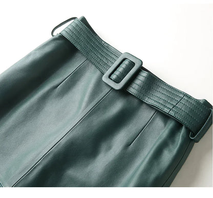 High-waisted pencil skirt in genuine leather