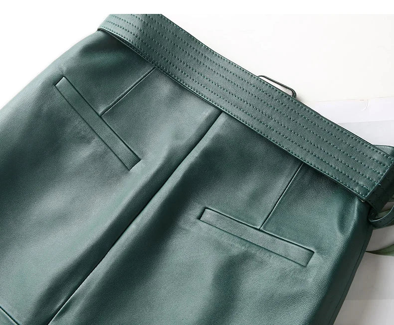 High-waisted pencil skirt in genuine leather