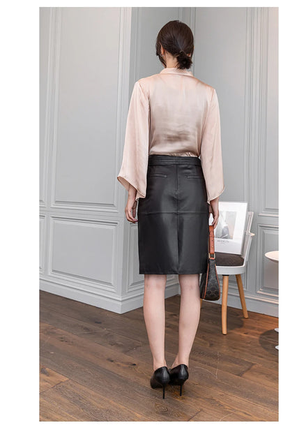 High-waisted pencil skirt in genuine leather