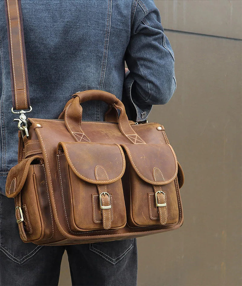 Laptop Briefcase Genuine Leather Shoulder Bag