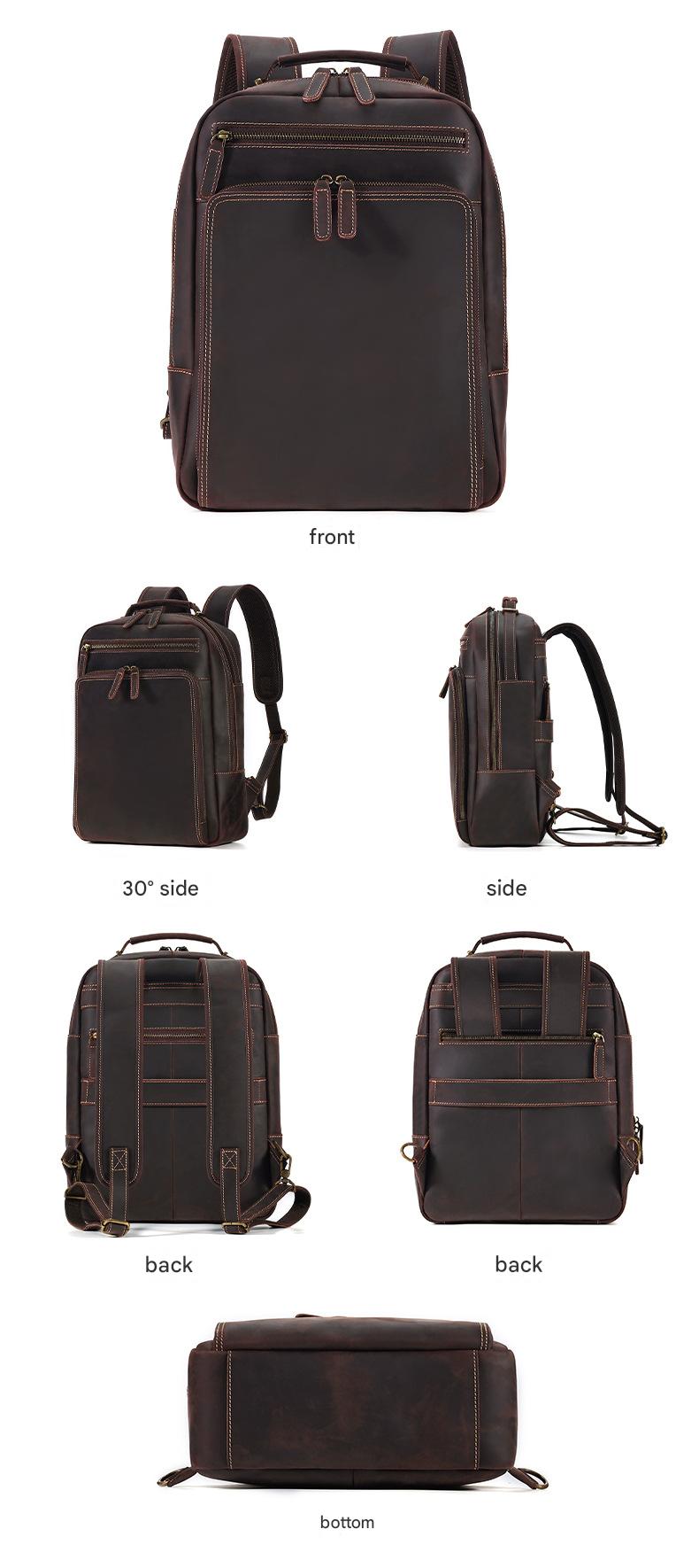 Men’s Leather Backpack with Trolley Sleeve 15.6-Inch Laptop