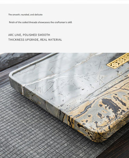 Black Grey Gold Stone Tea Tray for Gongfu Brewing