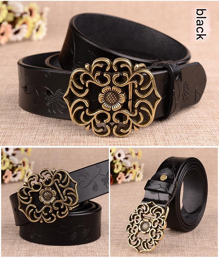 women’s genuine leather carved floral belt