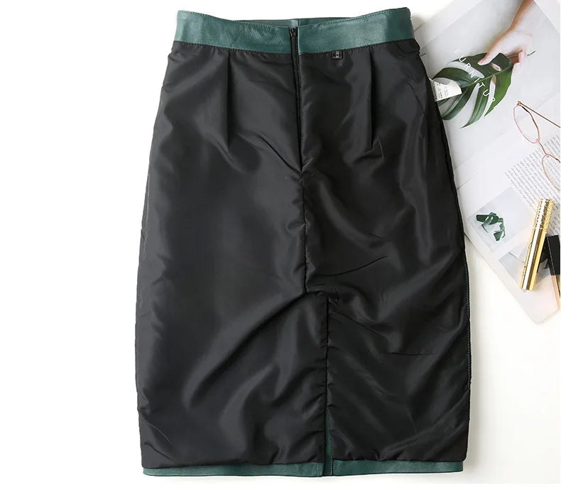 High-waisted pencil skirt in genuine leather