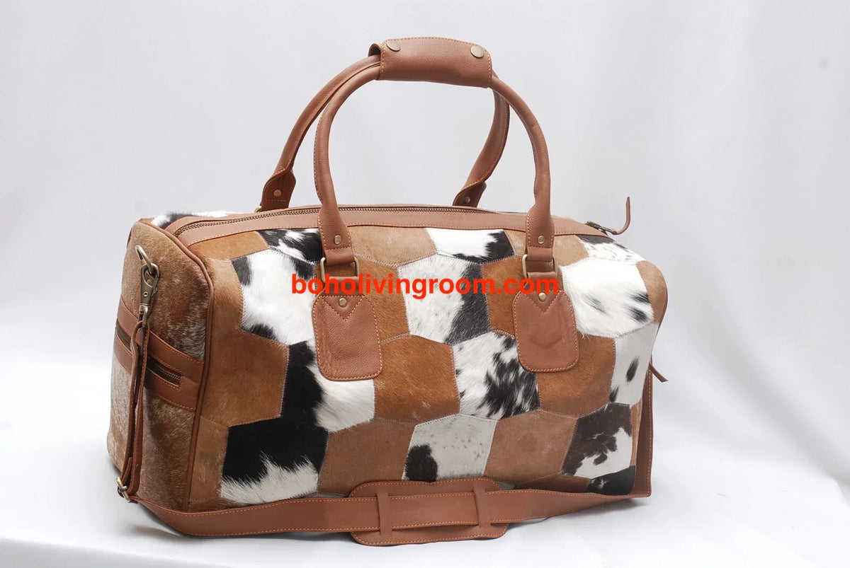 Natural Cowhide Patchwork Leather Duffle Bag