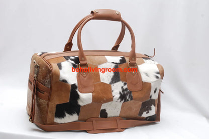 Natural Cowhide Patchwork Leather Duffle Bag
