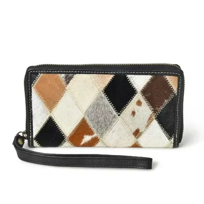 Cowhide Patchwork Clutch Wallet with Hair-On Hide
