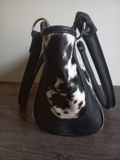 Black and White Cowhide Purse With Leather Handles