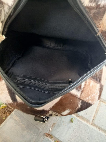Hair On Cowhide Patchwork Leather Backpack