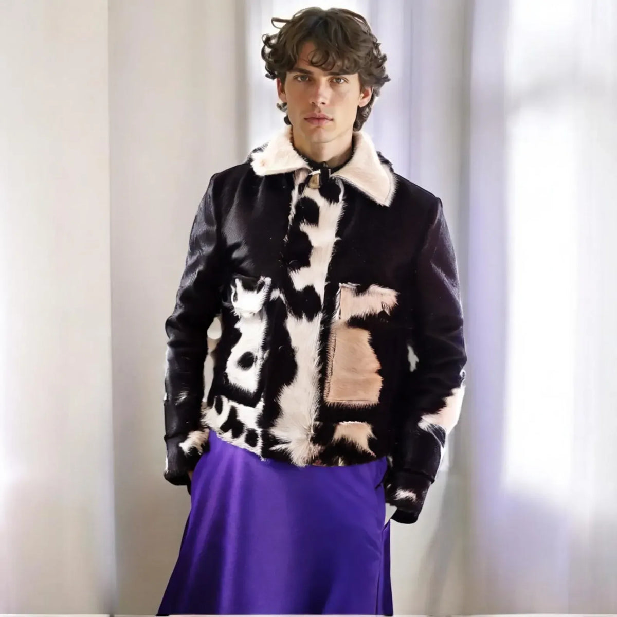 Cow Print Jacket Men Real Hair On Cowhide Western Style