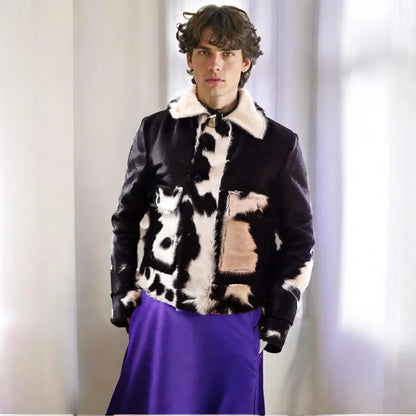 Cow Print Jacket Men Real Hair On Cowhide Western Style