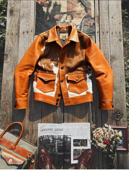 Hair On Cowhide Jacket with Brown White Hide