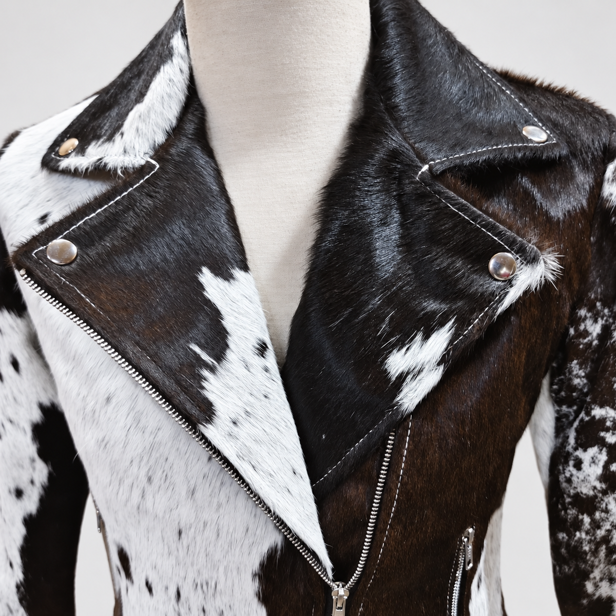 Cowhide Biker Jacket in Real Hair On Hide With Belt