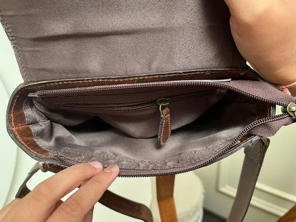 Tooled Cowhide Crossbody Bag with Western Leather Flap