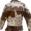 cowhide jacket brown white fur fringe western coat