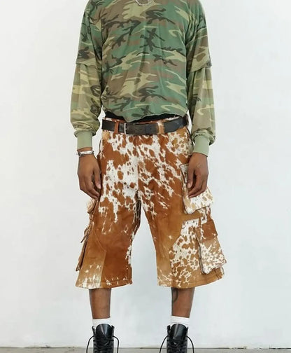Men’s Hair On Cowhide Cargo Shorts with Side Pockets