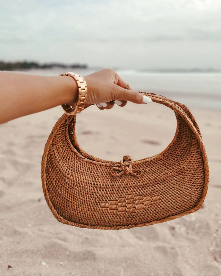 Handwoven Wicker Rattan Crescent Moon Bag