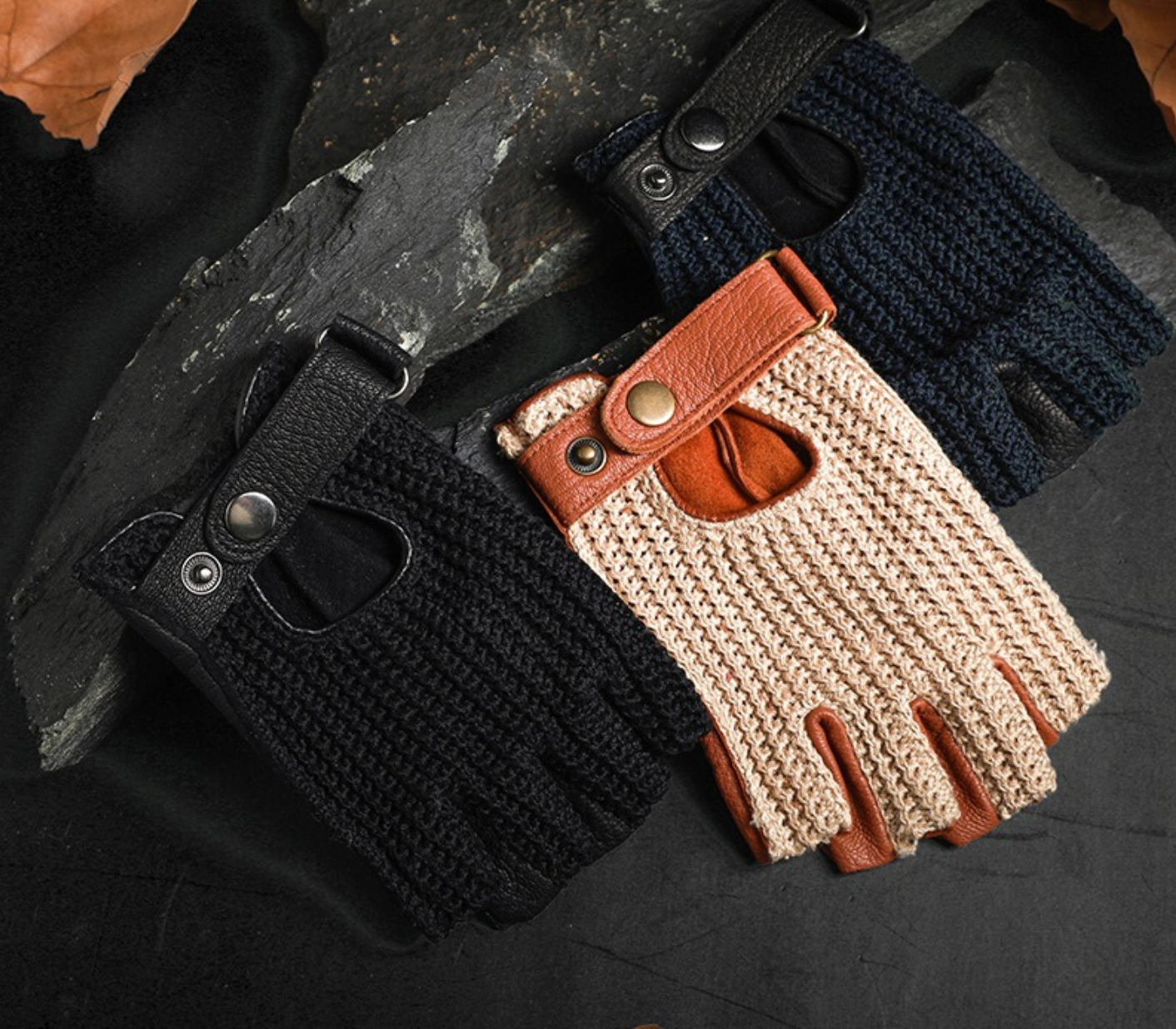 Half finger leather driving gloves
