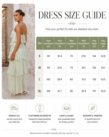 Halter-Neck Layered Ruffle Chiffon Maxi Dress