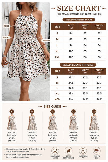 Halter cocktail dress with smocked waist