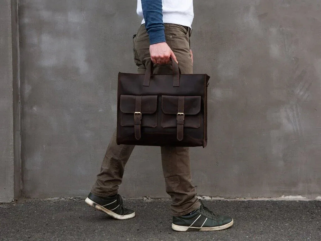 Handmade Leather Laptop Bag for Men Brown Office Briefcase